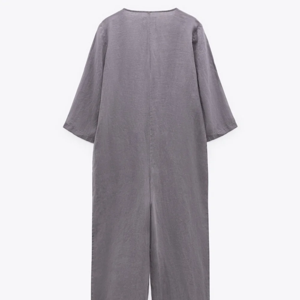 Zara 100% Linen Front Pocket Grey Boiler Jumpsuit  Onesie NWT Size Small